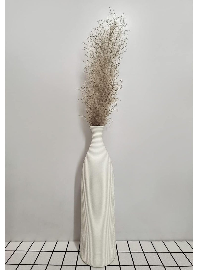 ديكور هيلز مزهرية ديكور هيلز الحديثة المصنوعة من السيراميك الأبيض، مقاس 12.8 بوصة، مزهرية زخرفية ضيقة العنق بتصميم مخطط أفقي، مزهرية زهور ريفية لغرفة المعيشة، وطاولة الطعام، والمدفأة، وديكور غرفة النوم. - Image 3