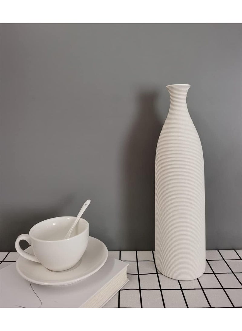 ديكور هيلز مزهرية ديكور هيلز الحديثة المصنوعة من السيراميك الأبيض، مقاس 12.8 بوصة، مزهرية زخرفية ضيقة العنق بتصميم مخطط أفقي، مزهرية زهور ريفية لغرفة المعيشة، وطاولة الطعام، والمدفأة، وديكور غرفة النوم. - Image 4