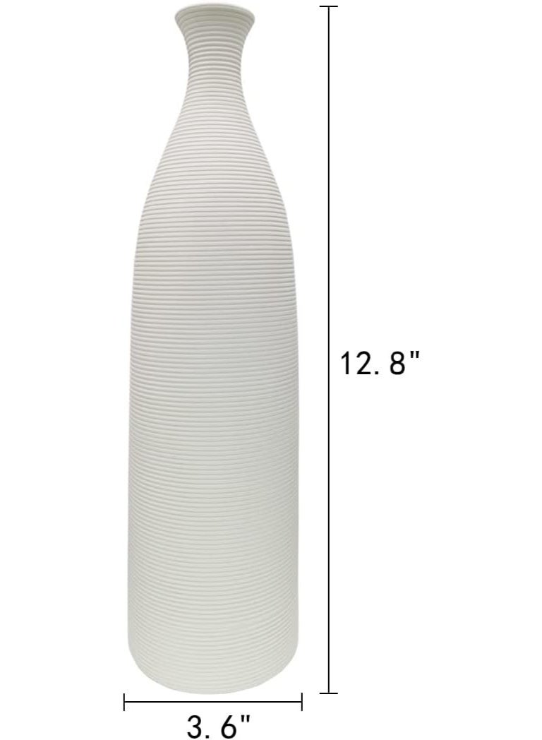 ديكور هيلز مزهرية ديكور هيلز الحديثة المصنوعة من السيراميك الأبيض، مقاس 12.8 بوصة، مزهرية زخرفية ضيقة العنق بتصميم مخطط أفقي، مزهرية زهور ريفية لغرفة المعيشة، وطاولة الطعام، والمدفأة، وديكور غرفة النوم. - Image 5