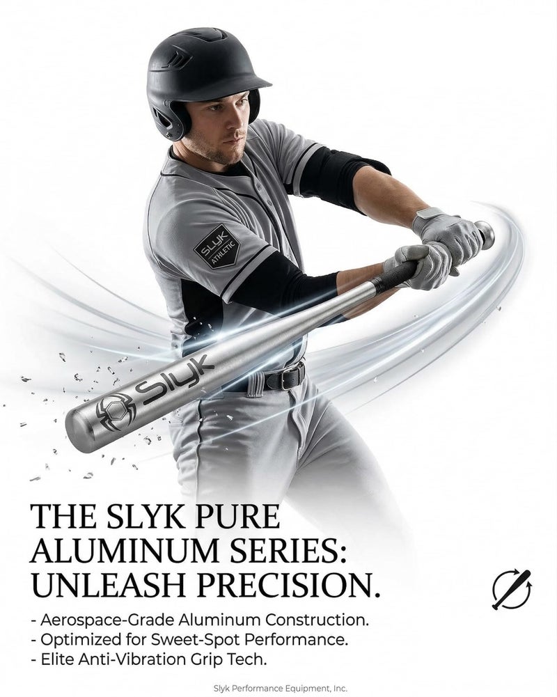 Slyk Professional Aluminium Baseball Bat 34 inch, Aluminium Alloy 2.5" Barrel Baseball Stick for Batting Practice and Home Security (34" - MID Weight, Silver) - Image 2