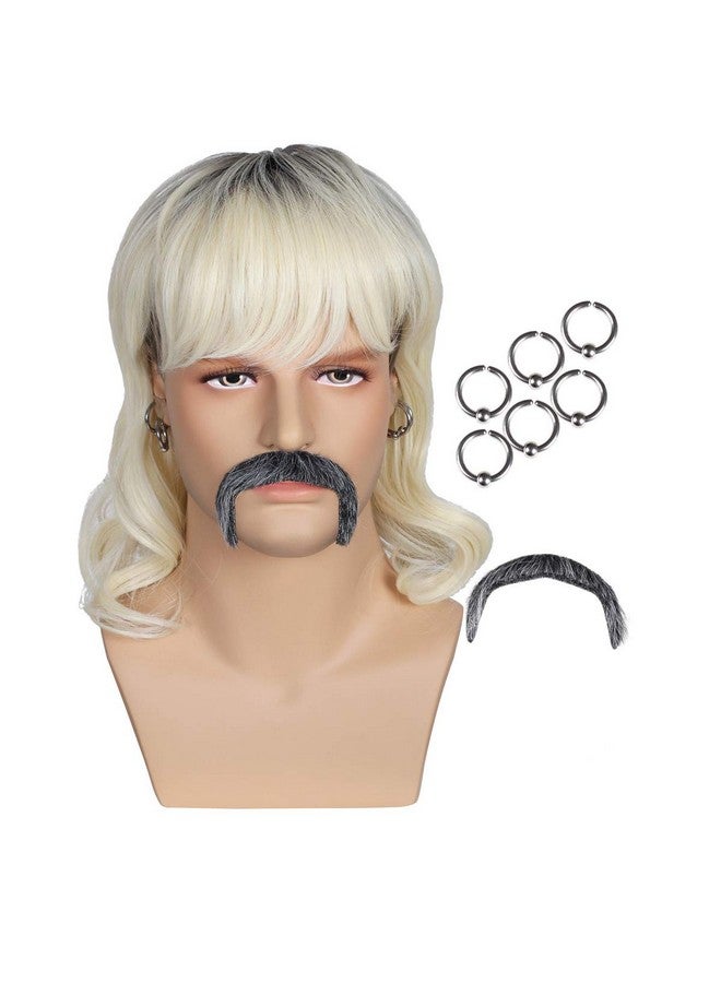 ColorGround Dark Root Wig With 6 Earrings And Mustache For Men - Image 1