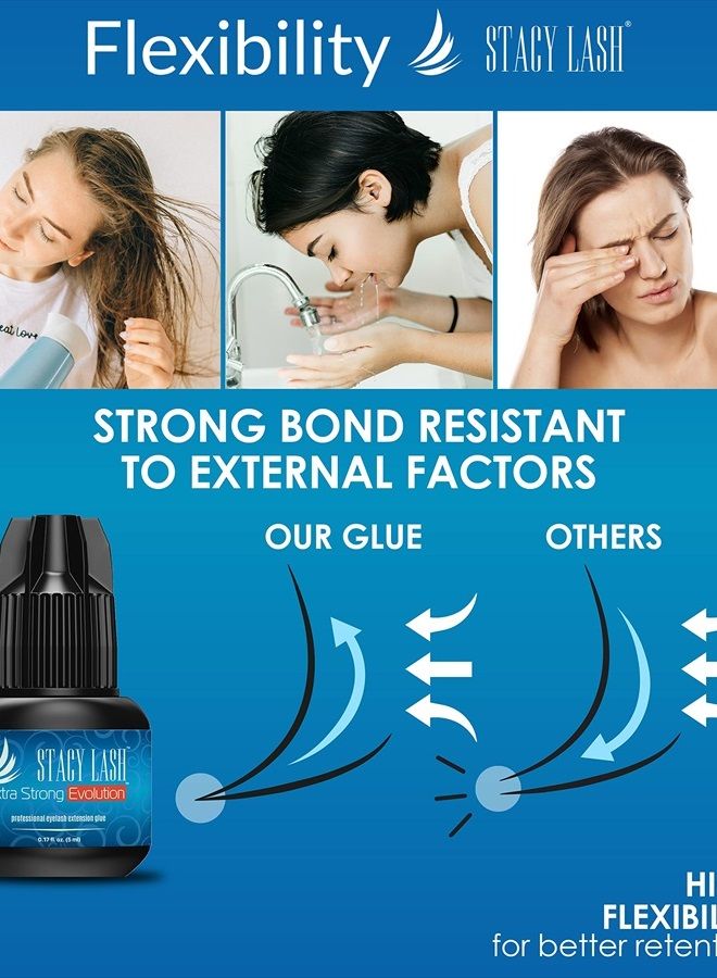 Stacy Lash Extra Strong Evolution Eyelash Extension Glue Stacy Lash (0.17fl.oz / 5ml) / 1-2 Sec Drying time/Retention – 8 Weeks/Maximum Bonding/Professional Supplies/Black Adhesive/Semi-Permanent Extensions - Image 5