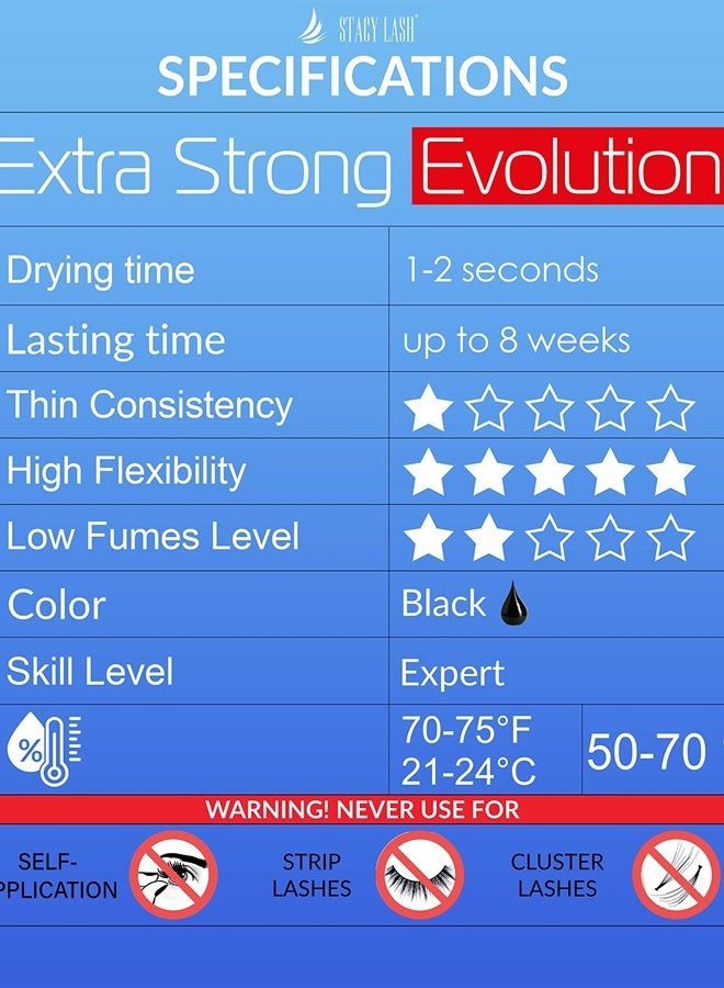 Stacy Lash Extra Strong Evolution Eyelash Extension Glue Stacy Lash (0.17fl.oz / 5ml) / 1-2 Sec Drying time/Retention – 8 Weeks/Maximum Bonding/Professional Supplies/Black Adhesive/Semi-Permanent Extensions - Image 3