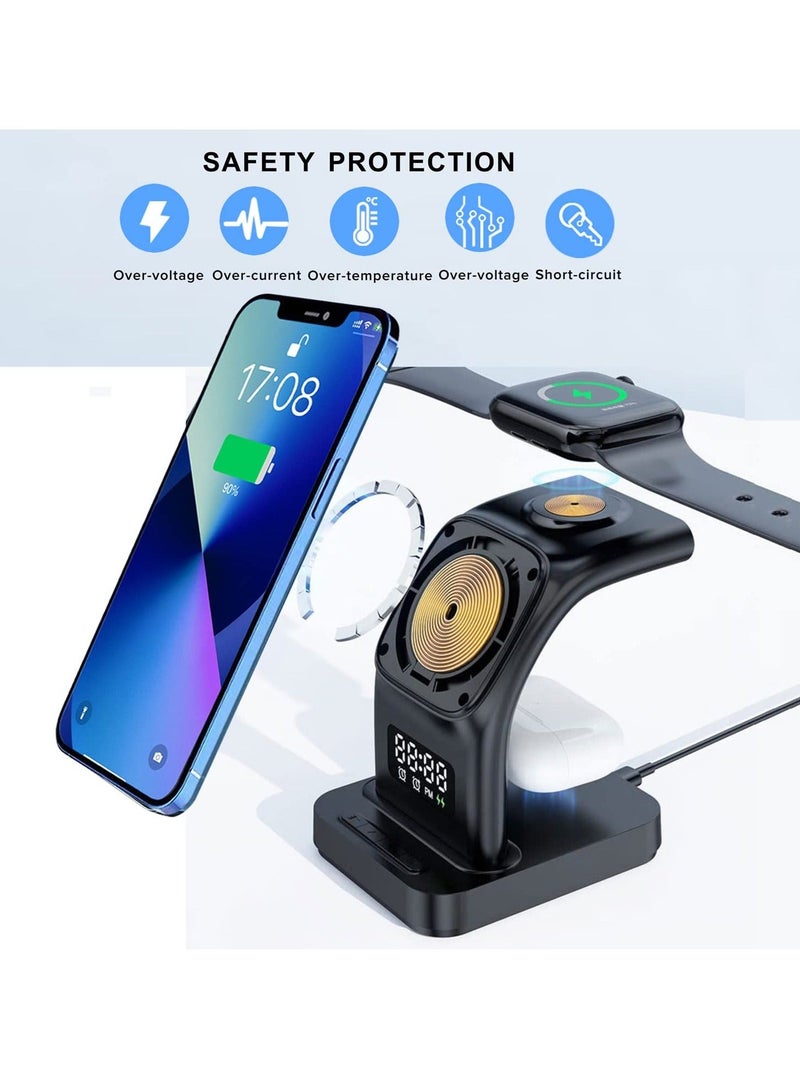 Captaintech SYOSI Magnetic Wireless Charger, 5 in 1 Wireless Charging Station with Alarm Clock & Night Light 15W Fast Wireless Charger Station Compatible with iPhone 14/13/12, for Airpods, Apple Watch Series - Image 4