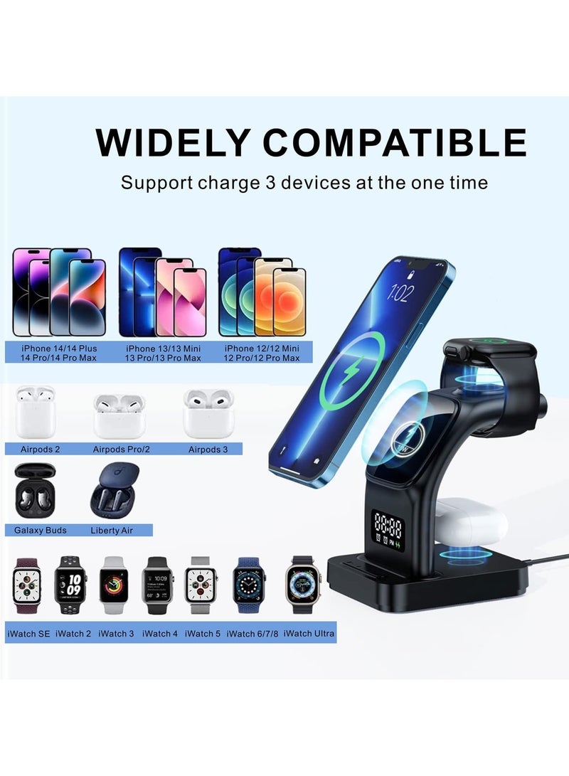Captaintech SYOSI Magnetic Wireless Charger, 5 in 1 Wireless Charging Station with Alarm Clock & Night Light 15W Fast Wireless Charger Station Compatible with iPhone 14/13/12, for Airpods, Apple Watch Series - Image 3