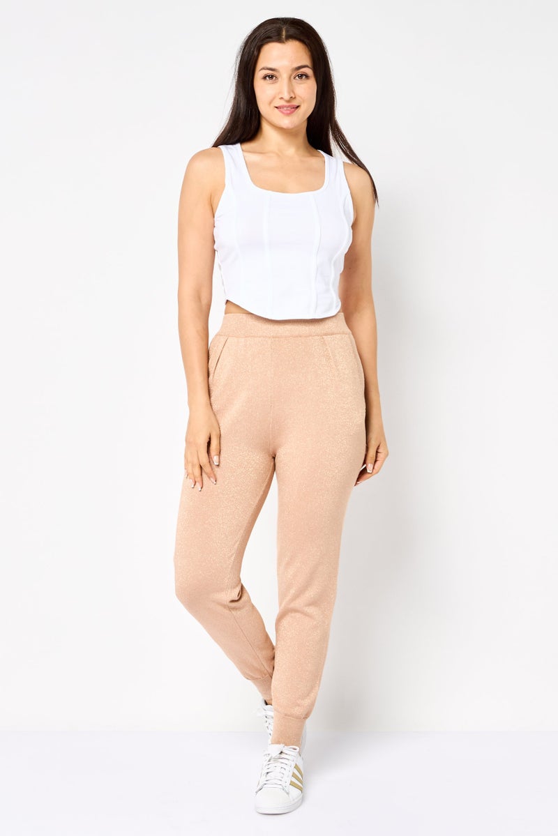 Mohito Women Regular Fit Metallic Print Sweatpants, Old Rose - Image 2