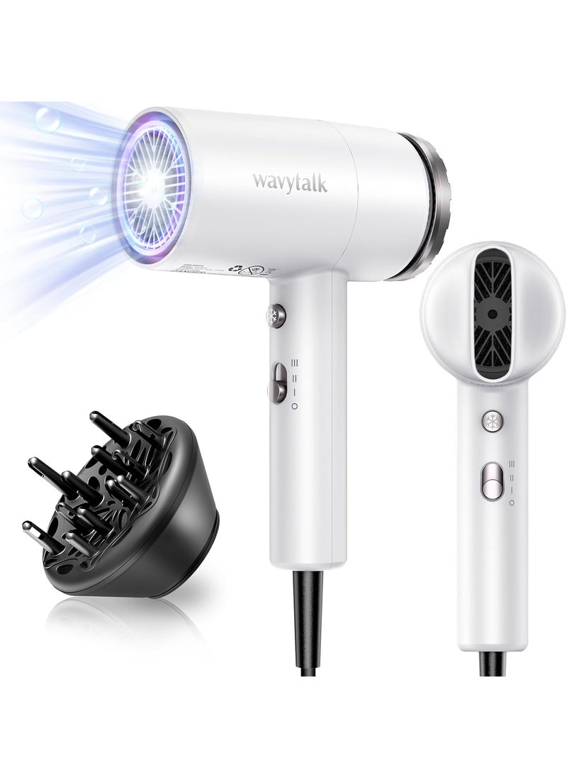 wavytalk Wavytalk Hair Dryer with Diffuser 1875W Ionic Blow Dryer for Fast Drying with Concentrator Lightweight White 