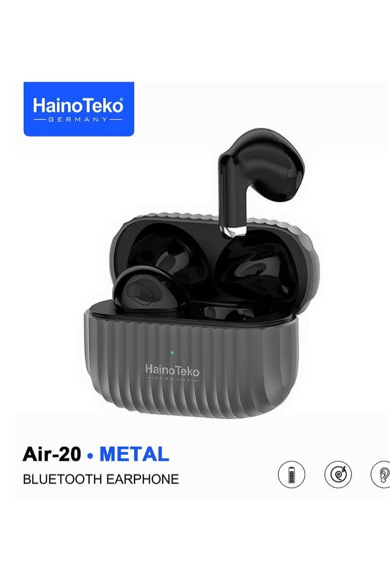 Haino Teko Air-20 Metal Bluetooth Earphones With High Bass Music Technology Super Clear Microphone and Multifunctional Touch Control Compatible with iPhones and iPads Black
