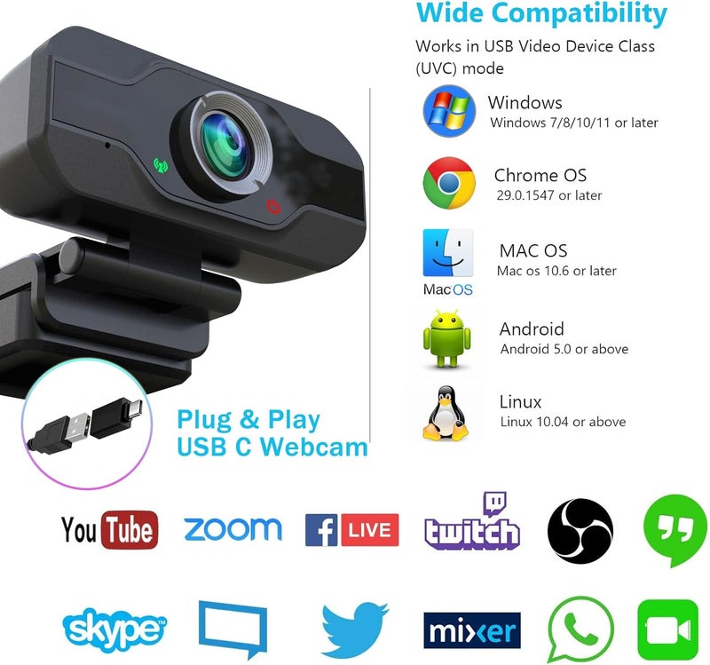 XPCAM 1080p PC Camera Webcam with Microphone & Wide View,Auto Light Correction, Web Computer Camera for Desktop,Plug & Play USB C Webcam for Laptop,PC,Computer Streaming, Mac,Zoom/Teams/Skype/Twitch - Image 4