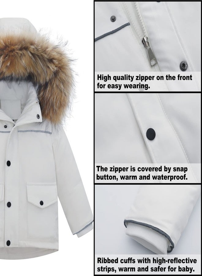 Fewlby Kids 2-Piece Snowsuit Toddler Baby Boys Girls Winter Wear Ski Jacket & Snow Bib Pants Ski Suit, White 3-4 Years - Image 4