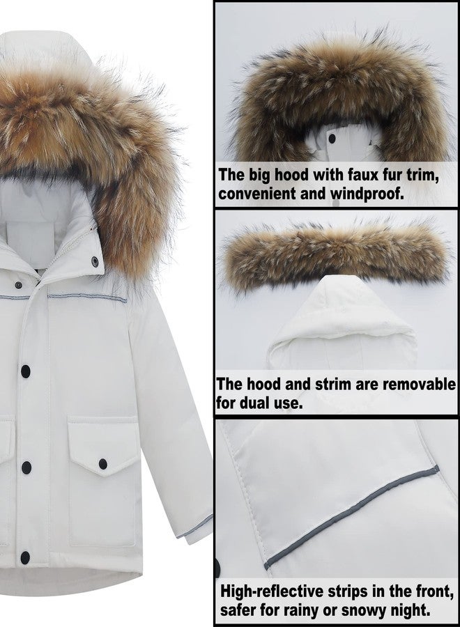 Fewlby Kids 2-Piece Snowsuit Toddler Baby Boys Girls Winter Wear Ski Jacket & Snow Bib Pants Ski Suit, White 3-4 Years - Image 3