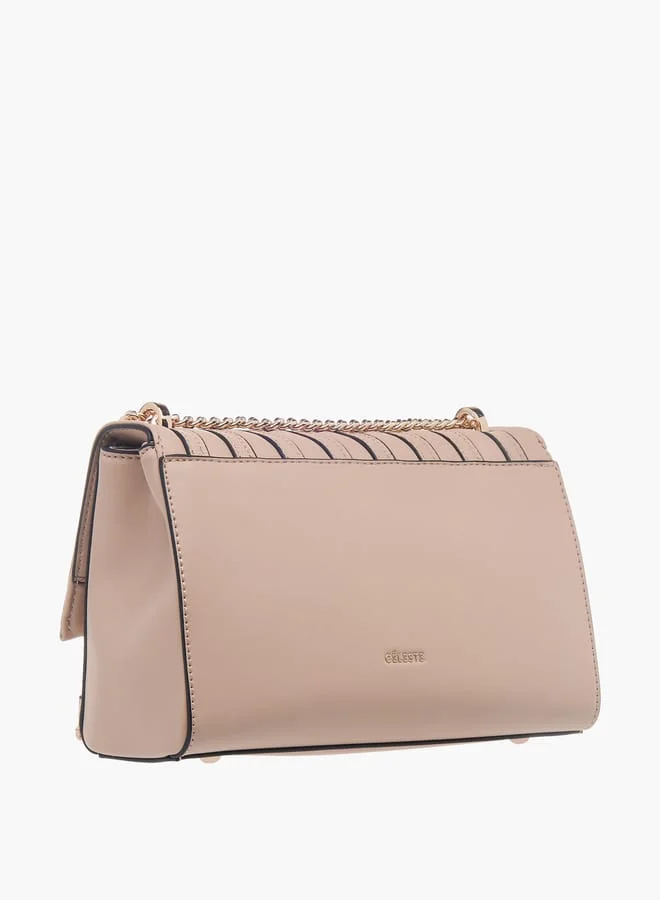 Celeste Womens Textured Crossbody Bag With Flap Closure And Chain Strap
