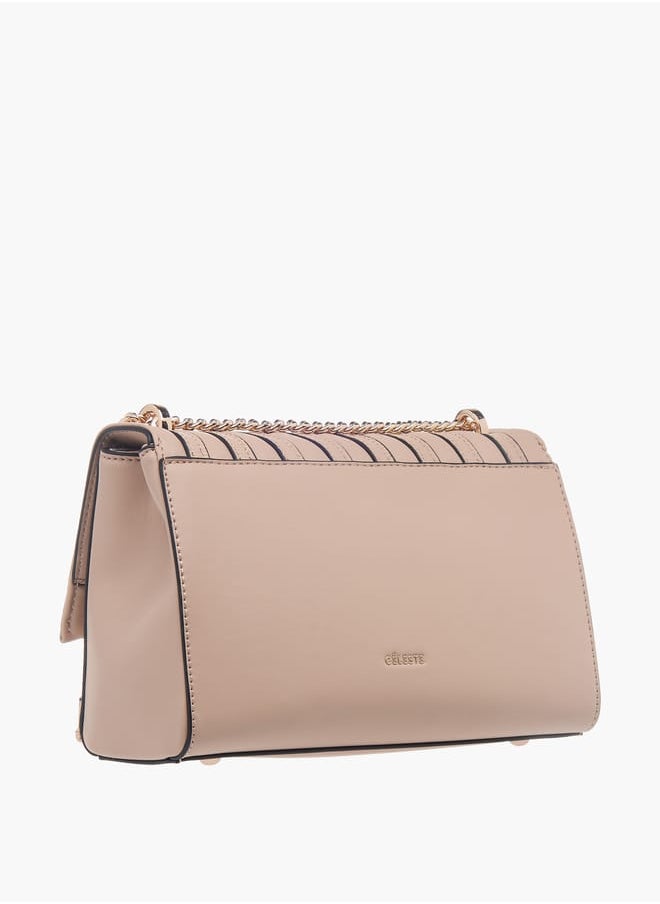 Celeste Womens Textured Crossbody Bag With Flap Closure And Chain Strap  - Image 3