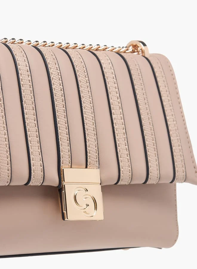 Celeste Womens Textured Crossbody Bag With Flap Closure And Chain Strap