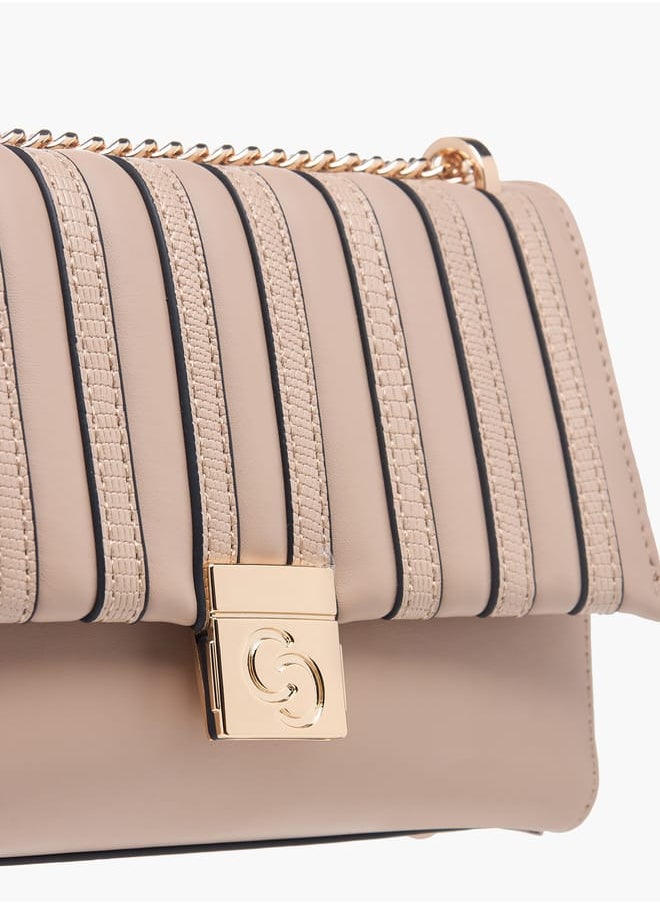 Celeste Womens Textured Crossbody Bag With Flap Closure And Chain Strap  - Image 4