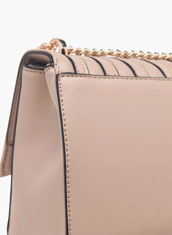 Celeste Womens Textured Crossbody Bag With Flap Closure And Chain Strap