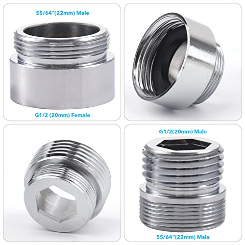 Roscid 3 Way Shower Diverter - Solid Brass, Sink Valve Faucet Splitter for Kitchen or Bathroom, M22-M24, M22-G1/2 Adaptor, Silver - Image 3