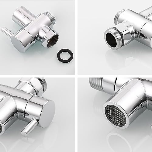 Roscid 3 Way Shower Diverter - Solid Brass, Sink Valve Faucet Splitter for Kitchen or Bathroom, M22-M24, M22-G1/2 Adaptor, Silver - Image 5