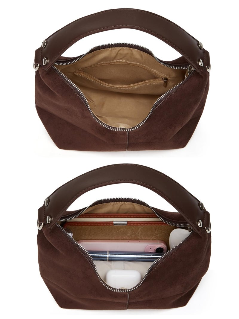Tellrain Suede Crescent Bag Women 2025 Retro Suede Slouchy Bag Fall Work Handbag Shoulder Bag Slouchy Tote Underarm Purse - Image 5