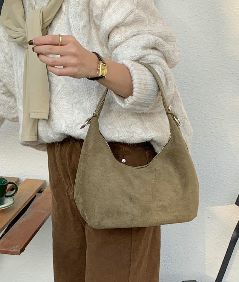 Tellrain Suede Crescent Bag Women 2025 Retro Suede Slouchy Bag Fall Work Handbag Shoulder Bag Slouchy Tote Underarm Purse - Image 3