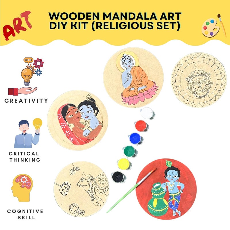 Ansoz Wooden Mandala Art Kit – DIY Religious Painting Set with 5 Wall Hanging Designs (6 Inch) | Creative Mandala Art Kit for Kids & Gift for Boys - Image 5