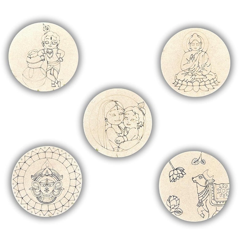 Ansoz Wooden Mandala Art Kit – DIY Religious Painting Set with 5 Wall Hanging Designs (6 Inch) | Creative Mandala Art Kit for Kids & Gift for Boys - Image 1