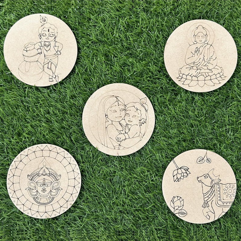 Ansoz Wooden Mandala Art Kit – DIY Religious Painting Set with 5 Wall Hanging Designs (6 Inch) | Creative Mandala Art Kit for Kids & Gift for Boys - Image 4