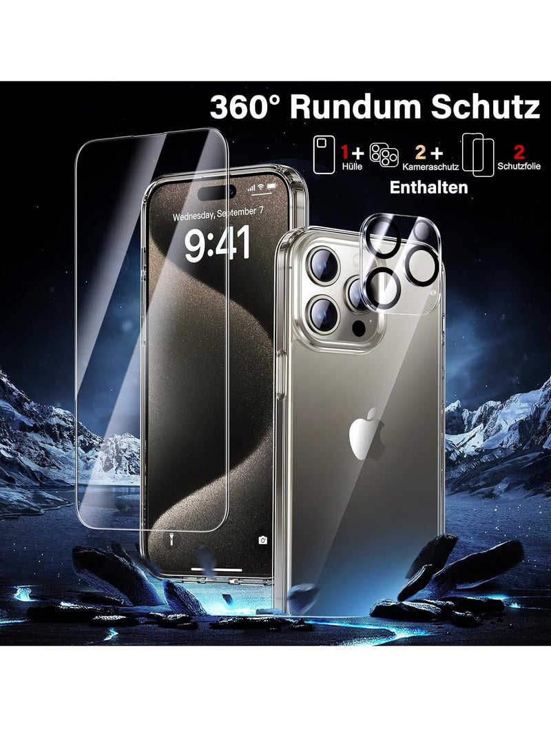 YoYoTech [ 5-in-1 ]for iPhone 15 Pro Max Case Clear Shockproof,[Strong Grade Protection ][No Yellowing] 2 Pcs Lens Protector+2 Pcs Screen Protector  - Image 3