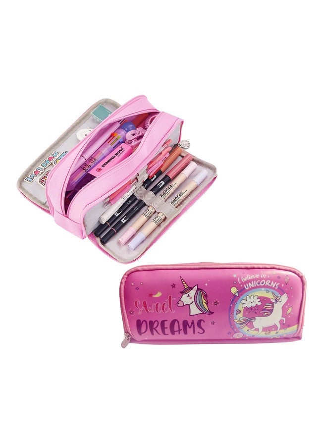حقيبة أقلام جيادا يونيكورن كبيرة السعة، مزودة بثلاثة أقسام، وحقيبة أدوات أقلام للبنات