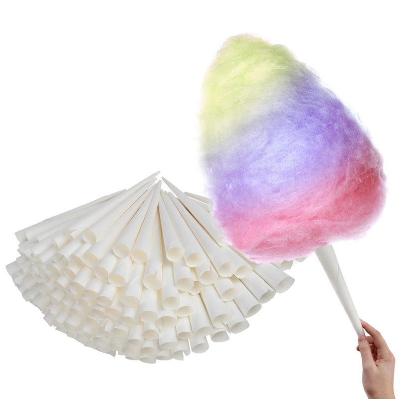 Stock Your Home Cotton Candy Cones 100 Pack  White Kraft Paper Sticks for Floss Sugar  Carnival Treats Compatible with Cotton Candy Machines  Stock Your Home 