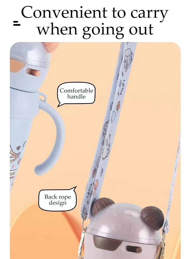 DUNISO كوب أطفال معزول من الفولاذ المقاوم للصدأ سعة 400 مل، كوب معزول من الدرجة الغذائية 316، كوب سفر للأطفال بدون انسكاب مع غطاء، قشة مزدوجة الاستخدام وحبل، زجاجة ماء لطيفة مع عرض مائل، كوب شرب تعليمي للأطفال في رياض الأطفال، أرنب وردي - Image 5