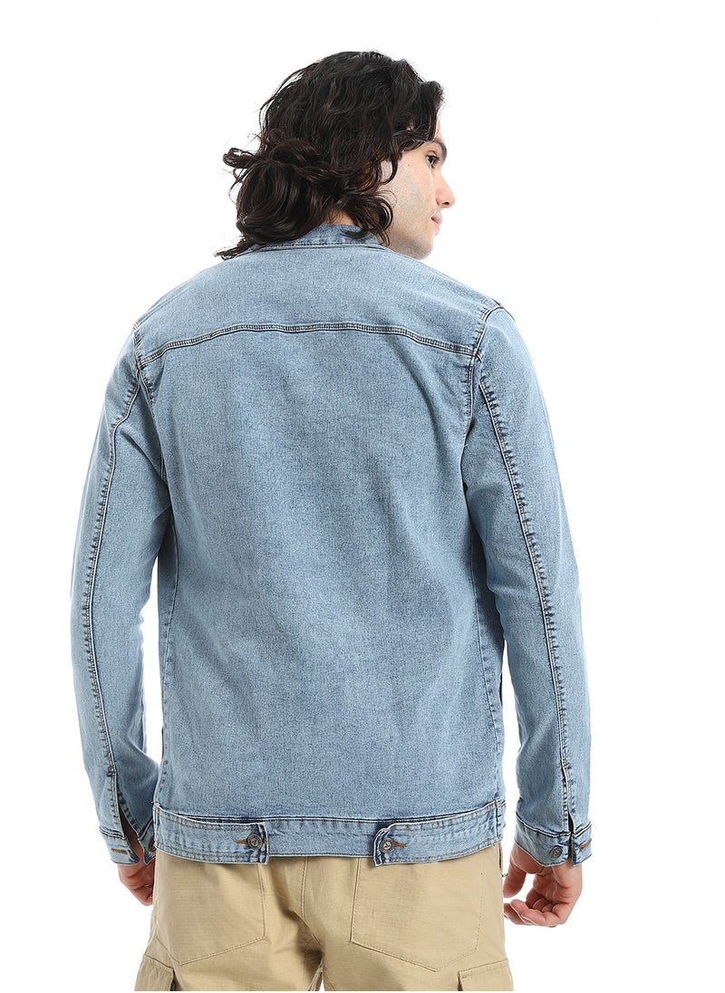 Andora - Turn Down Collar Washed Denim Jacket_Light Blue - Image 1