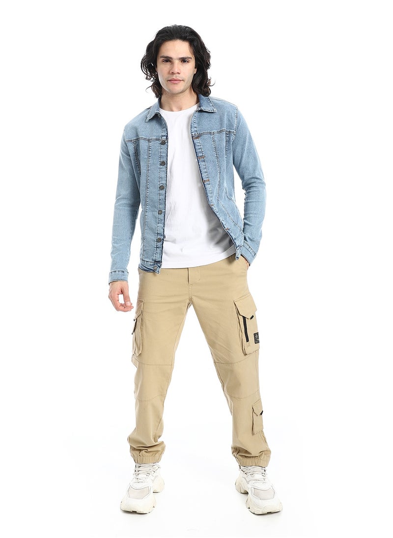 Andora - Turn Down Collar Washed Denim Jacket_Light Blue - Image 1