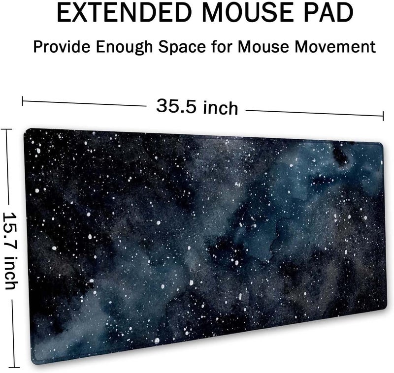 SSOIU Extended Gaming Mouse Pad (35.5x15.7 in) Dark Starry Deep Space Desk Mat, Cute Galaxy Desk Pad - Image 2