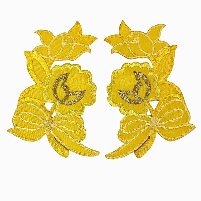 Ushaworks Embroidered Flower sew onIron on Patches for ClothesSuitsBlouseDupattaSareeJeansBackpackIron Dress Badge Pack of 2 Piece Color Yellow  - Image 1