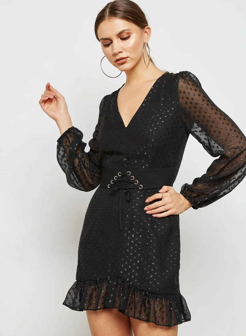 Missguided Sheer Sleeve Lace Up Dress