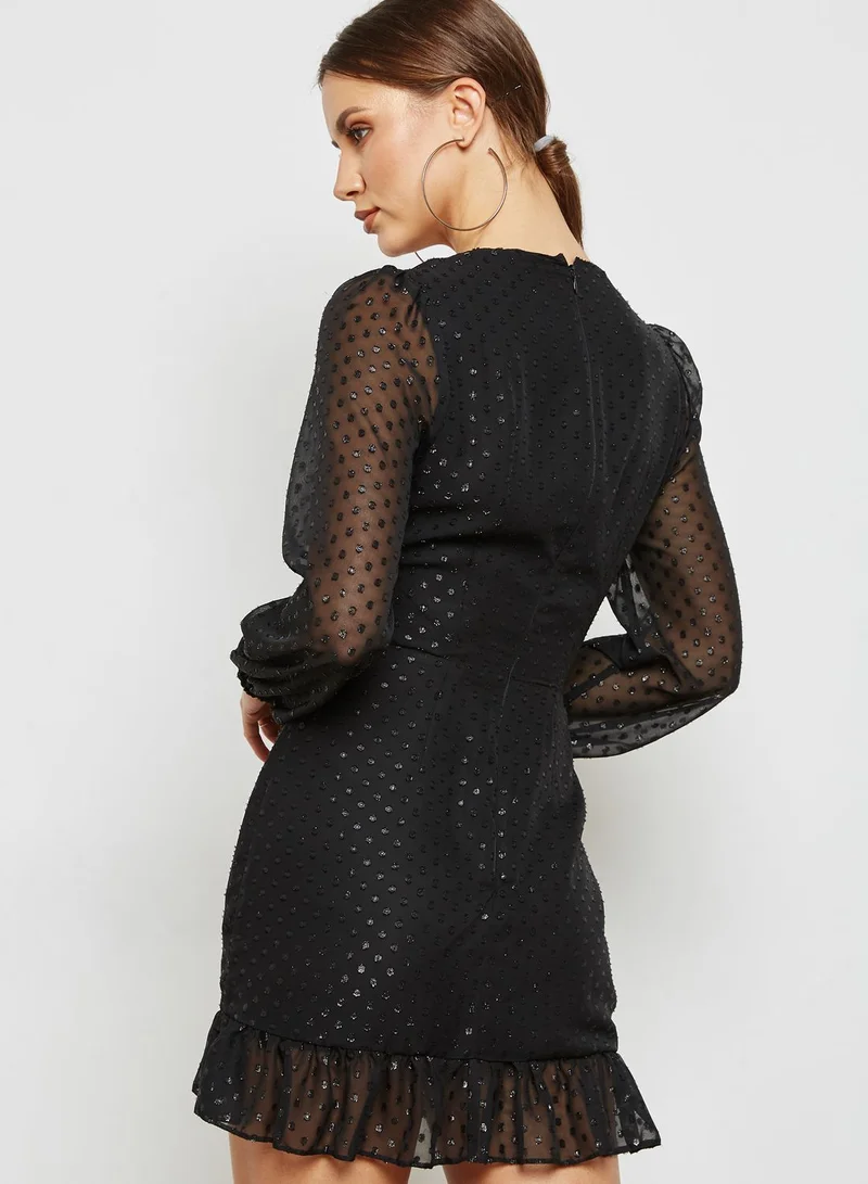 Missguided Sheer Sleeve Lace Up Dress