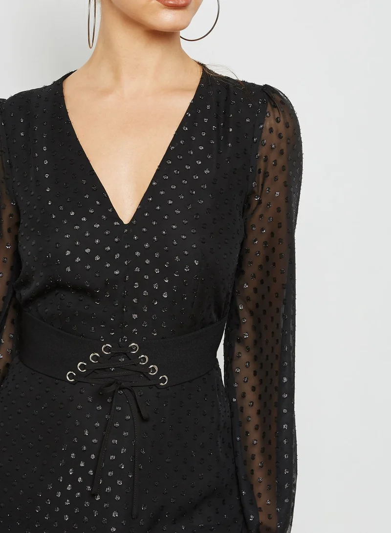 Missguided Sheer Sleeve Lace Up Dress