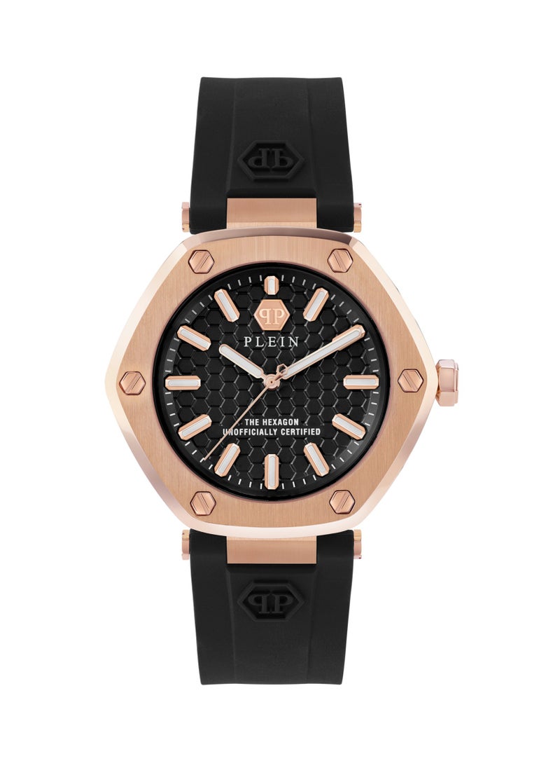 PHILIPP PLEIN - The Hexagon Women's 38mm Watch with Rose Gold Case & Black Silicone Strap 5ATM - Image 1