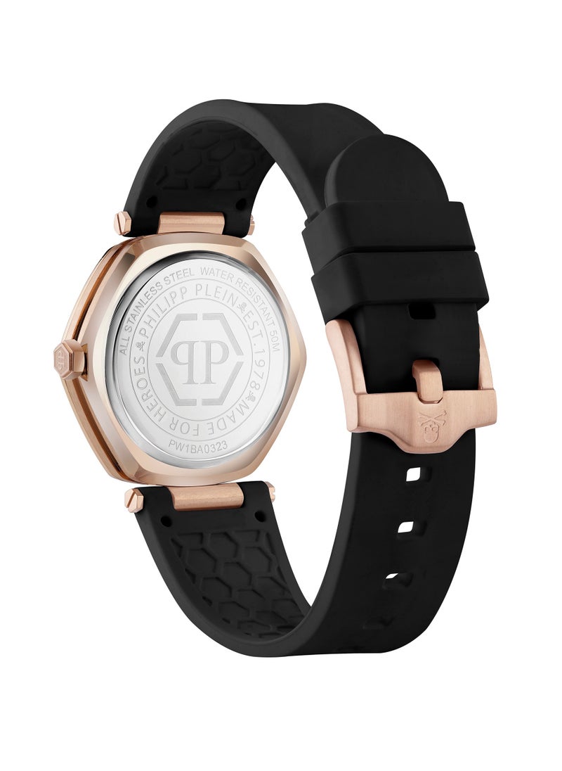 PHILIPP PLEIN - The Hexagon Women's 38mm Watch with Rose Gold Case & Black Silicone Strap 5ATM - Image 1
