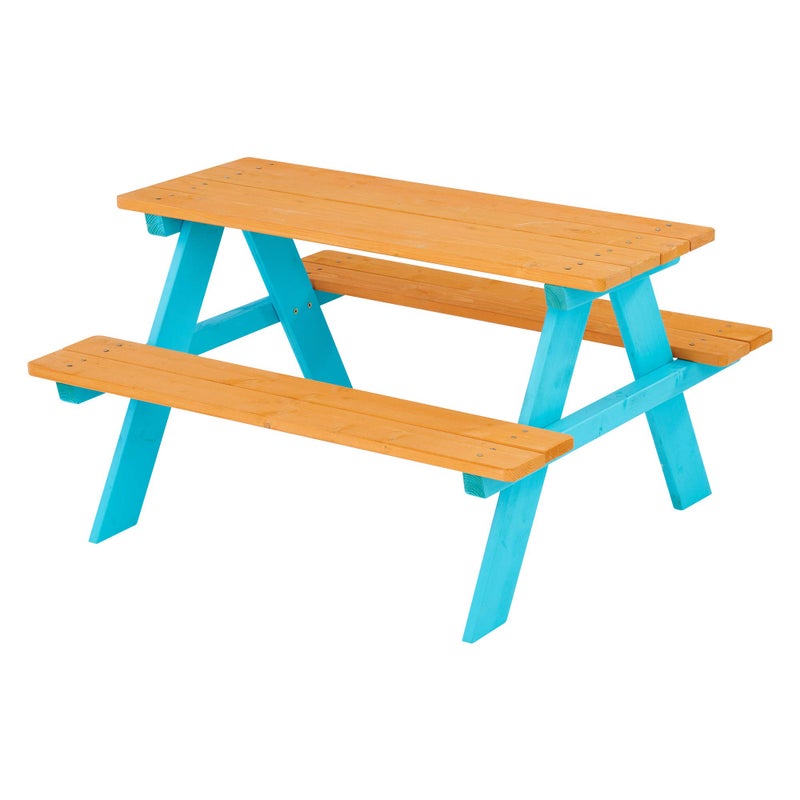 Teamson Kids Teamson Kids  Wooden Outdoor Child Children Kids Picnic Table  Chair Bench Set  BrownAqua 