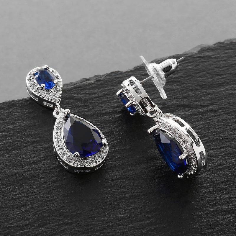 Mariell Sapphire Cubic Zirconia Teardrop Earrings for "Something Blue" Bridal or September Birthstone - Image 4
