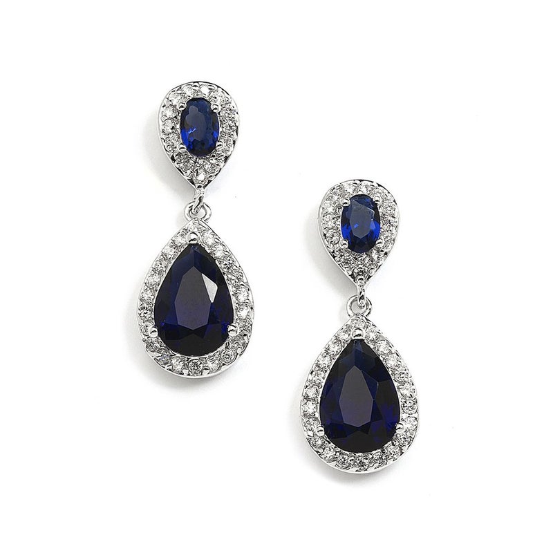 Mariell Sapphire Cubic Zirconia Teardrop Earrings for "Something Blue" Bridal or September Birthstone - Image 1