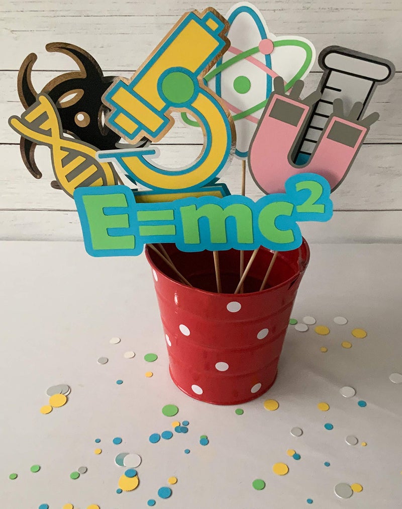 Pinfliers Science Theme Paper Centerpieces Skewers, A set of 7, Blue, yellow, green, pink - Image 4