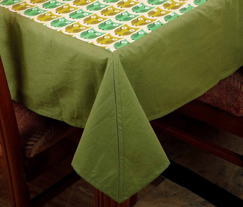 Dekor World Single Cotton Owl Printed Collection Rectangle Table Cover (Green, 150x275 cm or 60x108 Inches or 8 Seater, Pack of 1 Piece)-for Dining and Center Table - Image 3