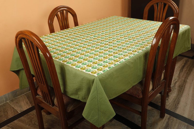 Dekor World Single Cotton Owl Printed Collection Rectangle Table Cover (Green, 150x275 cm or 60x108 Inches or 8 Seater, Pack of 1 Piece)-for Dining and Center Table - Image 1