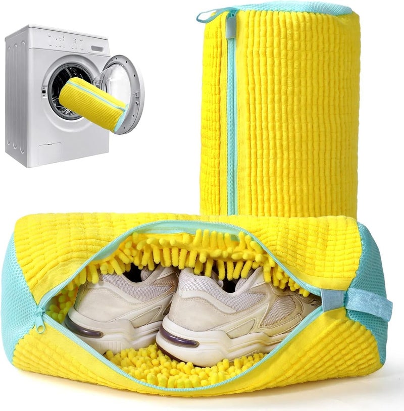 PANCA Shoe Washing Machine Bag Laundry Shoes Bag for Washer and Dryer Reusable and Durable Zipper Plush Washing Machine Bags for Sneakers, Running Shoes, Sock and Toys (1, Yellow) - Image 1