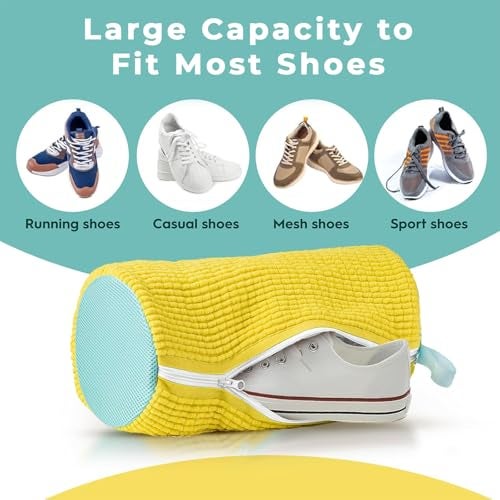 PANCA Shoe Washing Machine Bag Laundry Shoes Bag for Washer and Dryer Reusable and Durable Zipper Plush Washing Machine Bags for Sneakers, Running Shoes, Sock and Toys (1, Yellow) - Image 2