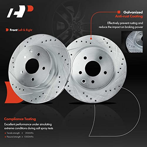 A-Premium أقراص فرامل خلفية مثقوبة ومشروطة مقاس 12.11 بوصة (308 مم) + مجموعة وسادات سيراميك متوافقة مع طرازات نيسان - ماكسيما 2010-2014/2016-2017، مجموعة 6 قطع - Image 4