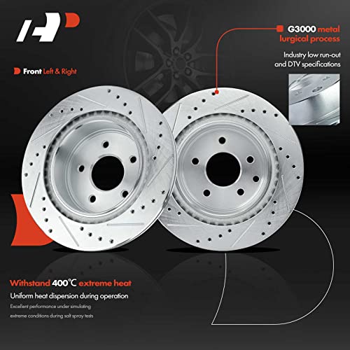 A-Premium أقراص فرامل خلفية مثقوبة ومشروطة مقاس 12.11 بوصة (308 مم) + مجموعة وسادات سيراميك متوافقة مع طرازات نيسان - ماكسيما 2010-2014/2016-2017، مجموعة 6 قطع - Image 5